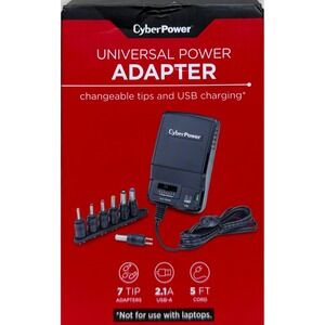 CyberPower CPUAC1U1300 Universal Power Adapter 7 Tips 2.1A USB 5ft Cord